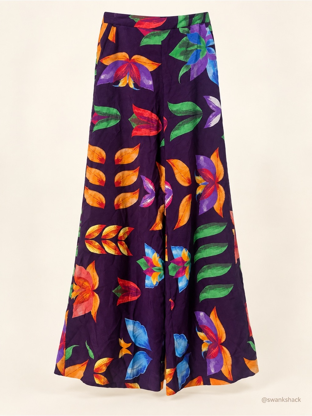 FARM Rio Purple Tropical Floral High Rise Wide Leg Palazzo Pants P Small
